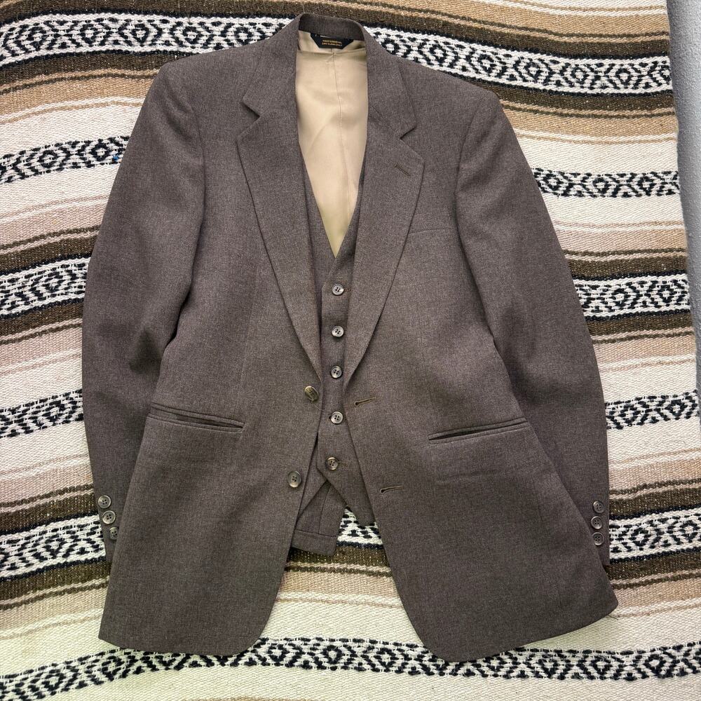 Men's Vintage Steven Phillips Brown 2-Piece Sports Coat Blazer Vest Sz 36 Small